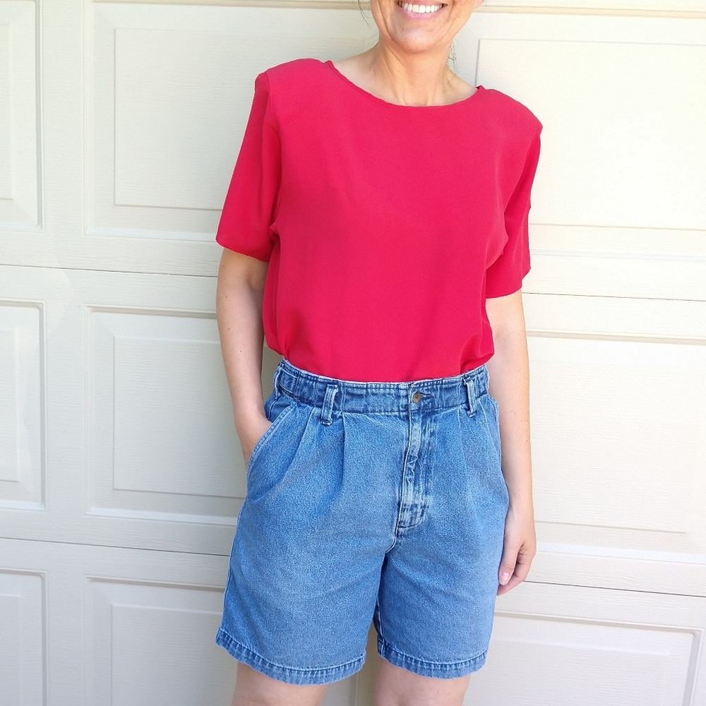 RED SILK SHELL 1980's tee blouse S